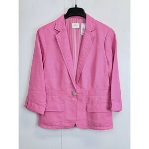 Emma James Linen Blend Blazer Women's 10 Jacket 3/4 Sleeve Pink Business Pockets